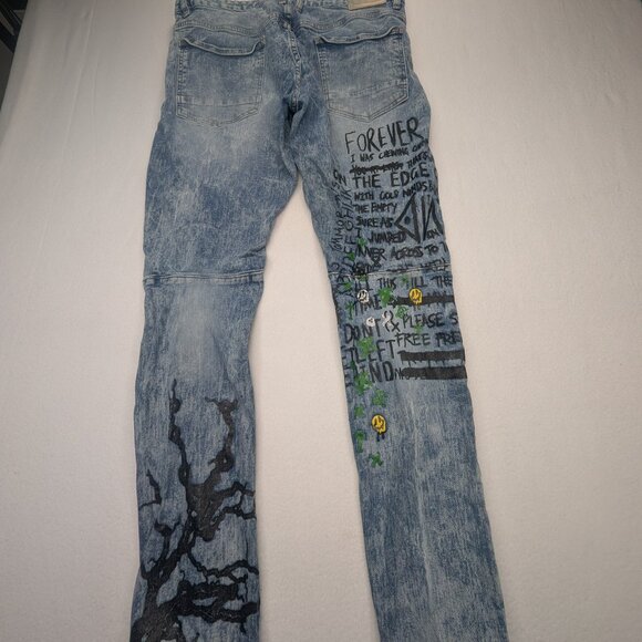 Men's Smoke Rize Sheffield Grafic Jeans Size 36/34 Blue - Picture 8 of 15